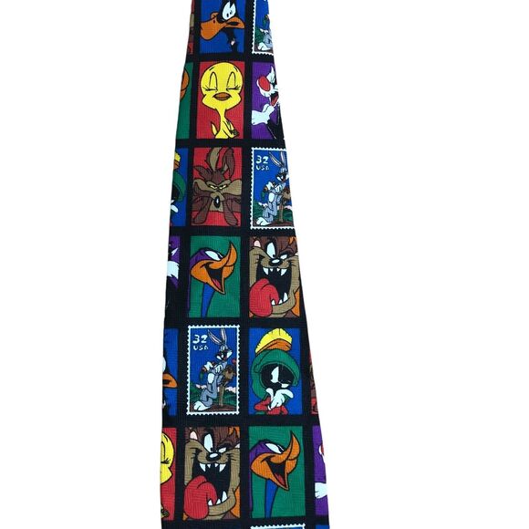Vintage 90s Looney Tunes Men's Tie USPS Stamp Collection Warner Bros Cartoon USA - Picture 6 of 14